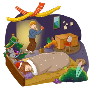 圣诞节给睡着的女儿圣诞礼物免抠