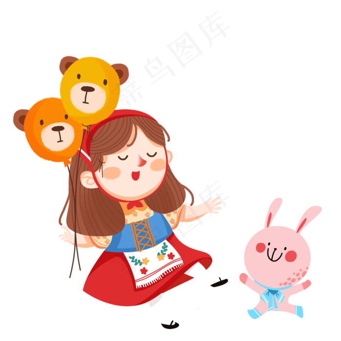 卡通小女孩和兔子