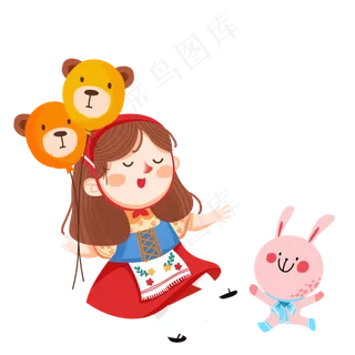 卡通小女孩和兔子