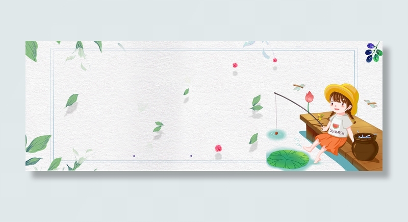 夏日新品清新小女孩河边垂钓背景