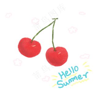 樱桃手绘元素你好