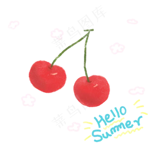 樱桃手绘元素你好