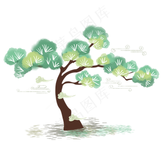 水彩手绘松柏祝寿