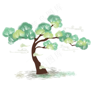 水彩手绘松柏祝寿