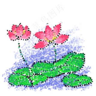 夏日清新点彩蜡笔荷叶荷花PNG