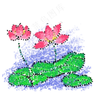 夏日清新点彩蜡笔荷叶荷花PNG