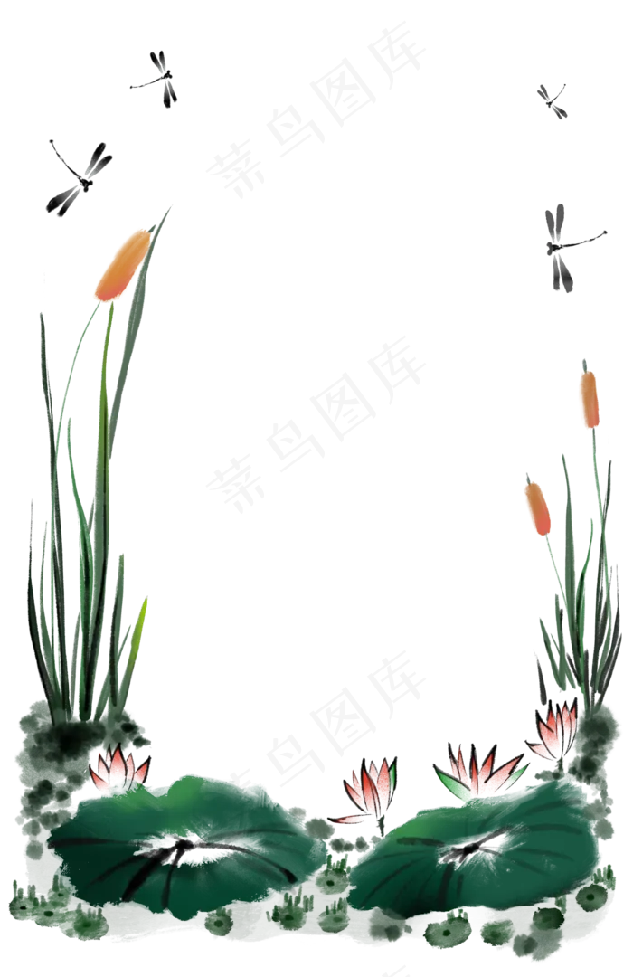 水墨荷花边框(2257X3483(DPI:300))psd模版下载