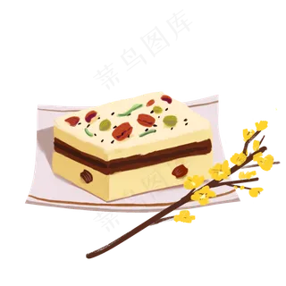 重阳节黄色手绘重阳糕和花免扣,免抠元素