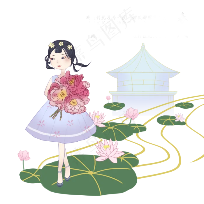 春分拿鲜花的小女孩,免抠元素