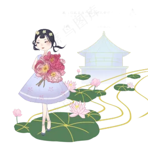 春分拿鲜花的小女孩,免抠元素