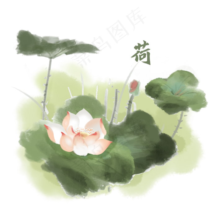 古风植物荷花素材(2000X2000(DPI:300))psd模版下载