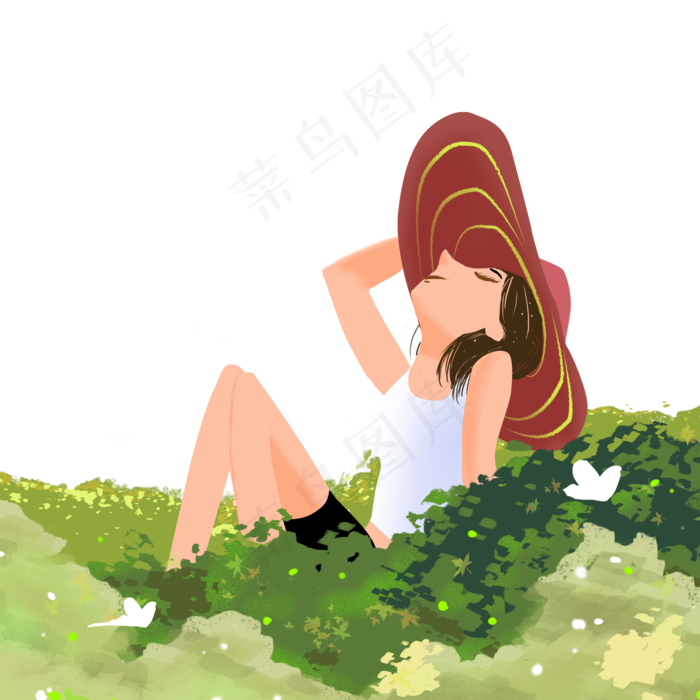 立夏躺床草地上的少女(2000X2000(DPI:300))psd模版下载