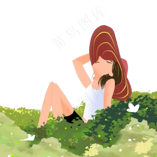 立夏躺床草地上的少女