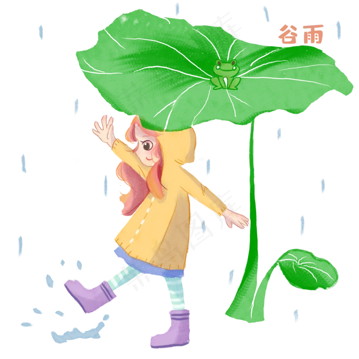 谷雨穿雨衣的小女孩