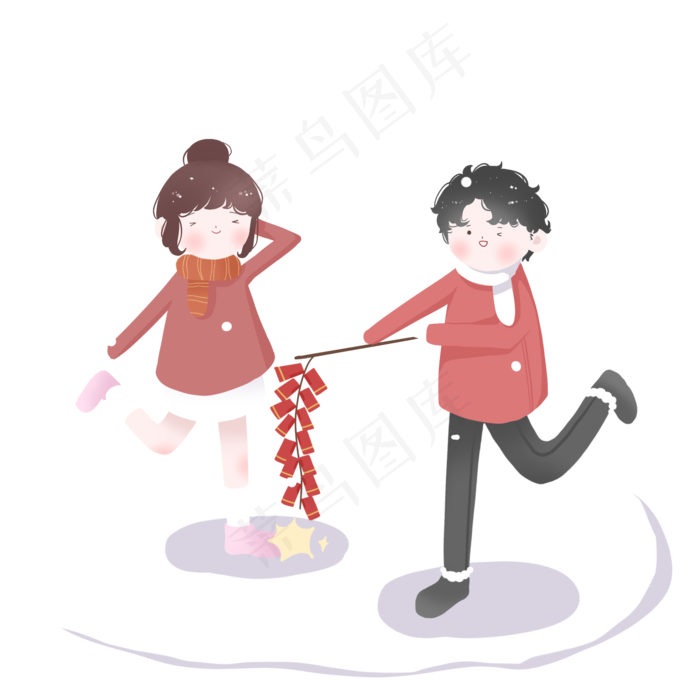 小年雪地放鞭炮图,免抠元素(2048X2048(DPI:132))psd模版下载