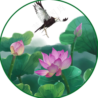 荷花夏季荷塘中国风花鸟风景装饰,免抠元素