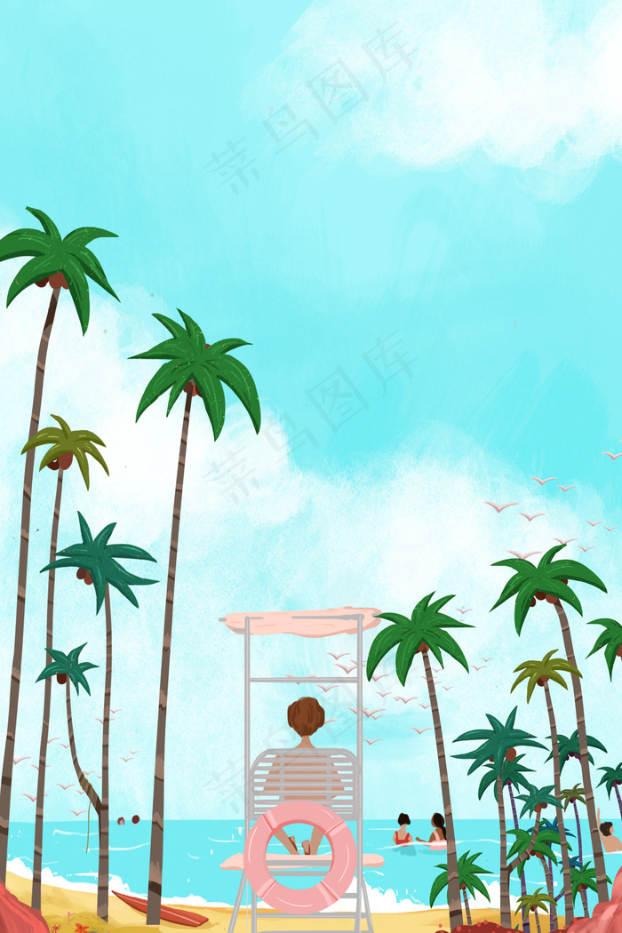 夏日在海边玩耍的游客