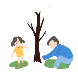 植树节卡通父女植树