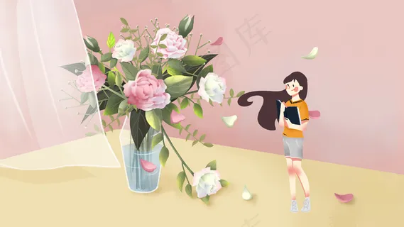 夏天精致花书女孩