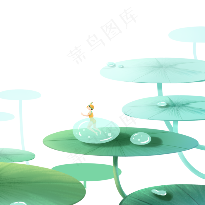 节气雨水绿色唯美清新立夏夏至荷,免抠元素