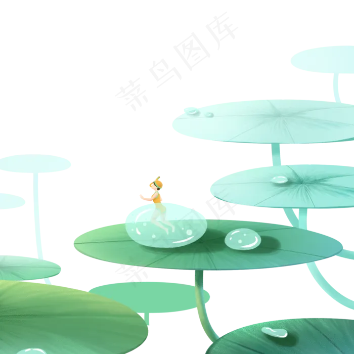 节气雨水绿色唯美清新立夏夏至荷,免抠元素