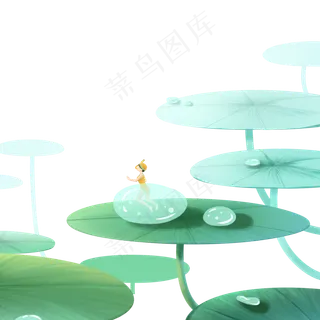 节气雨水绿色唯美清新立夏夏至荷,免抠元素
