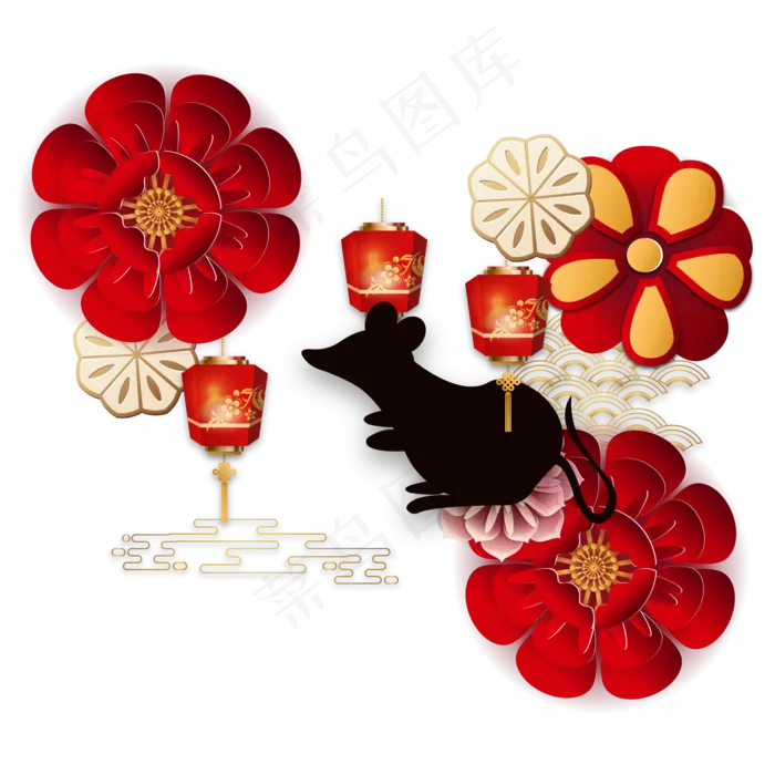 新年喜庆鼠年剪纸装饰,免抠元素(2000X2000(DPI:150))ai矢量模版下载