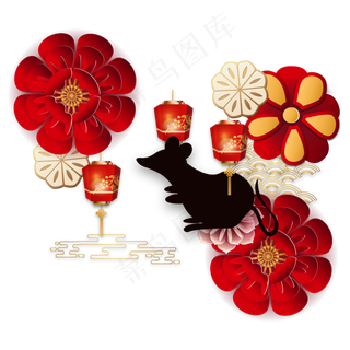 新年喜庆鼠年剪纸装饰,免抠元素
