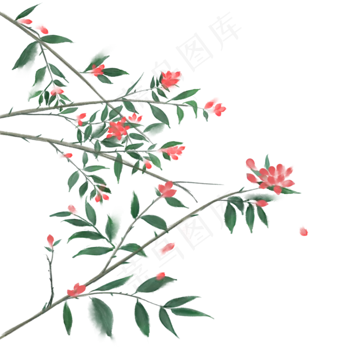 小清新古风水墨樱花花朵,免抠元素