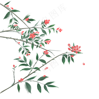 小清新古风水墨樱花花朵,免抠元素
