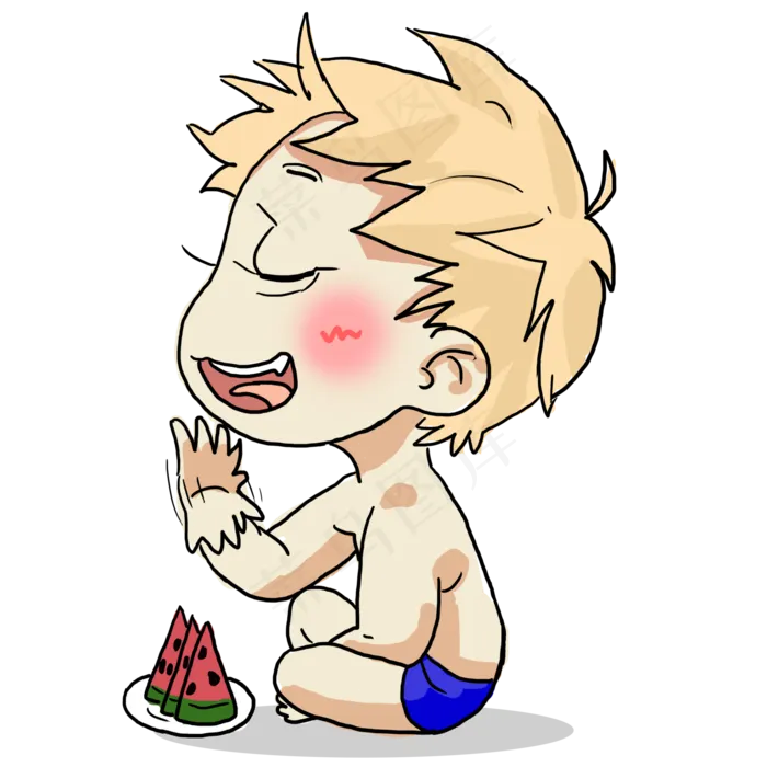 三伏天可爱儿童太热了冰镇西瓜吃(2000X2000(DPI:72))psd模版下载