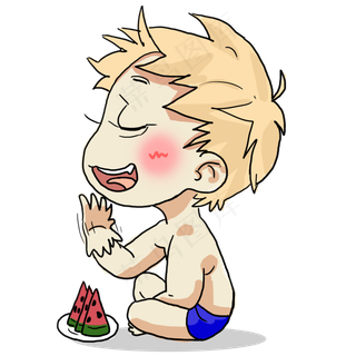 三伏天可爱儿童太热了冰镇西瓜吃