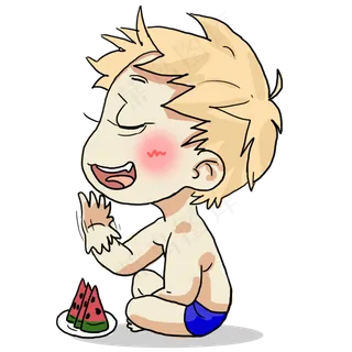 三伏天可爱儿童太热了冰镇西瓜吃