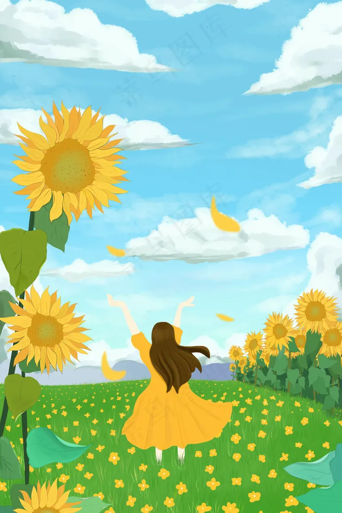 夏日五月你好女孩与花(3545*5315px 300 dpi )psd模版下载