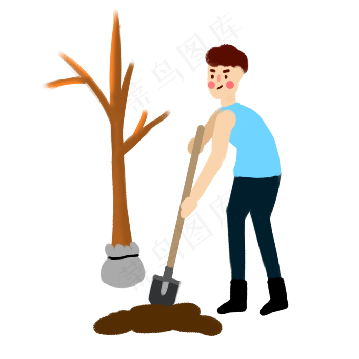 植树节男生在植树种树