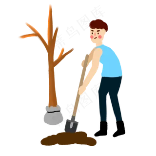 植树节男生在植树种树