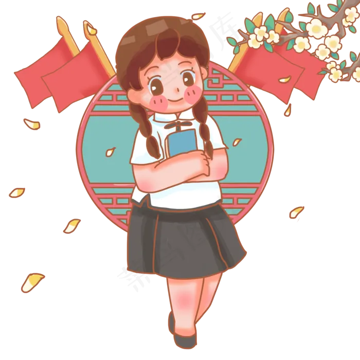 双辫子端庄的民国少女(2000X2000(DPI:300))psd模版下载