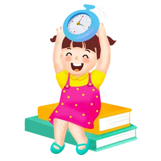 女孩开心表闹钟上课卡通人物书本