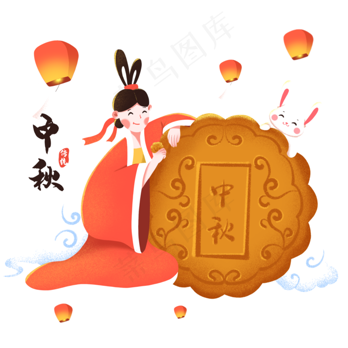 中秋节吃月饼的嫦娥