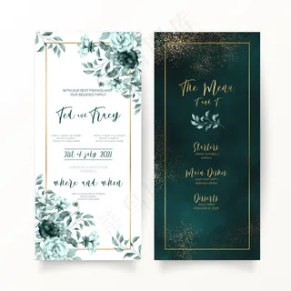 优雅的绿色花卉和水彩婚礼文具