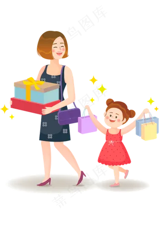 超市购物的母女双十一狂欢节