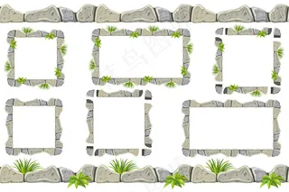 一套古老的灰色岩石边界，框架与草。