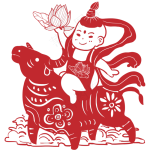 剪纸风童男新春牛年