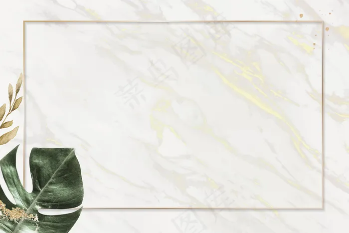 具有龟背竹叶背景的矩形金框eps,ai矢量模版下载
