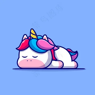 可爱的独角兽睡觉卡通插图。动物的自然概念是孤立的。平面卡通风格