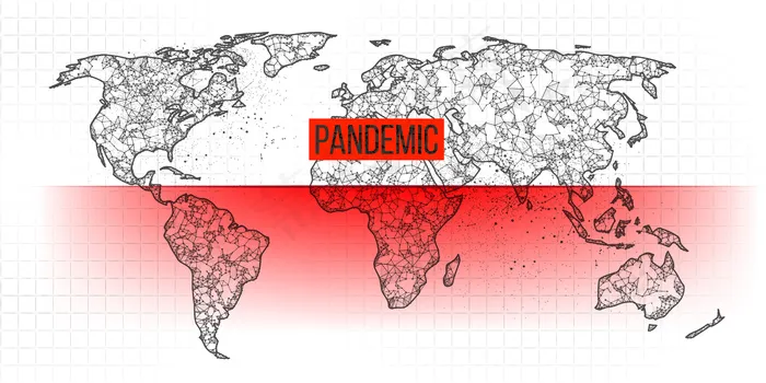 新型冠状病毒，在蓝色背景下由国家传播。世界。