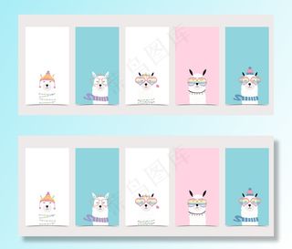 可爱的粉彩社会背景媒体集与美洲驼，羊驼的故事模板