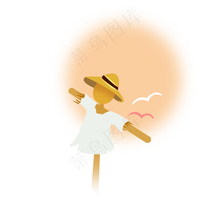 手绘稻草人夕阳飞鸟插画