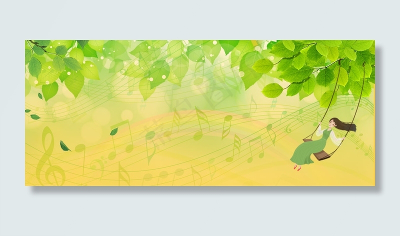 春天文艺卡通手绘树叶黄banner(1200*500px 	       )psd模版下载