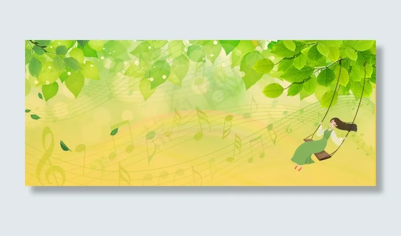 春天文艺卡通手绘树叶黄banner(1200*500px 	       )psd模版下载